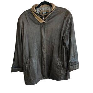 Remy Women’s Dark Brown Lambskin Leather Double Collar Jacket Size Medium